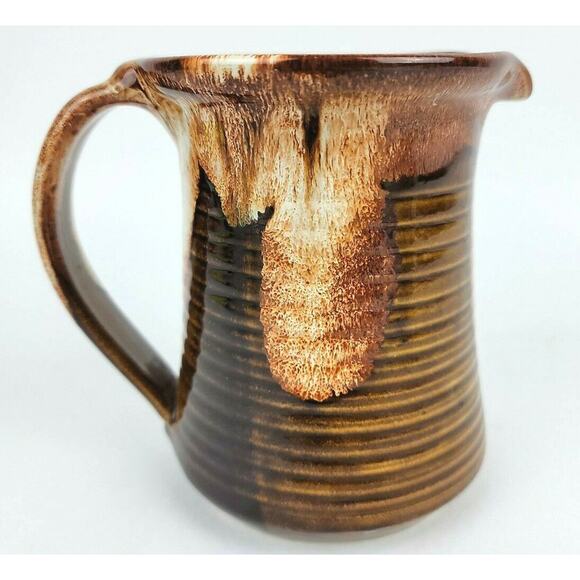 JK Dryden Original Pottery Pitcher Brown 5 Inches Drip Glaze Signed 1983 Brown - Picture 6 of 12